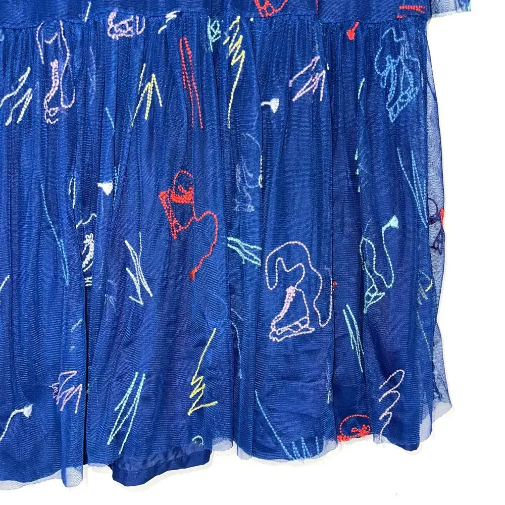 Stella McCartney Kids Girls Navy Blue Embroidered Skates Tulle Dress Size 12
